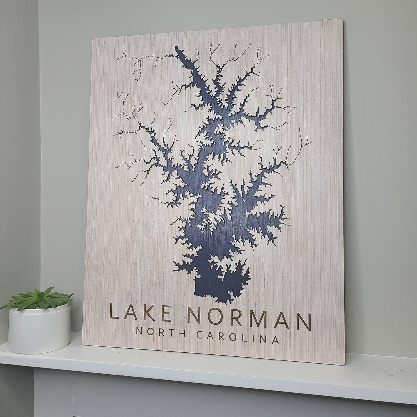 Any Lake - Custom Wood Lake Map - Wall Art- White & Blue