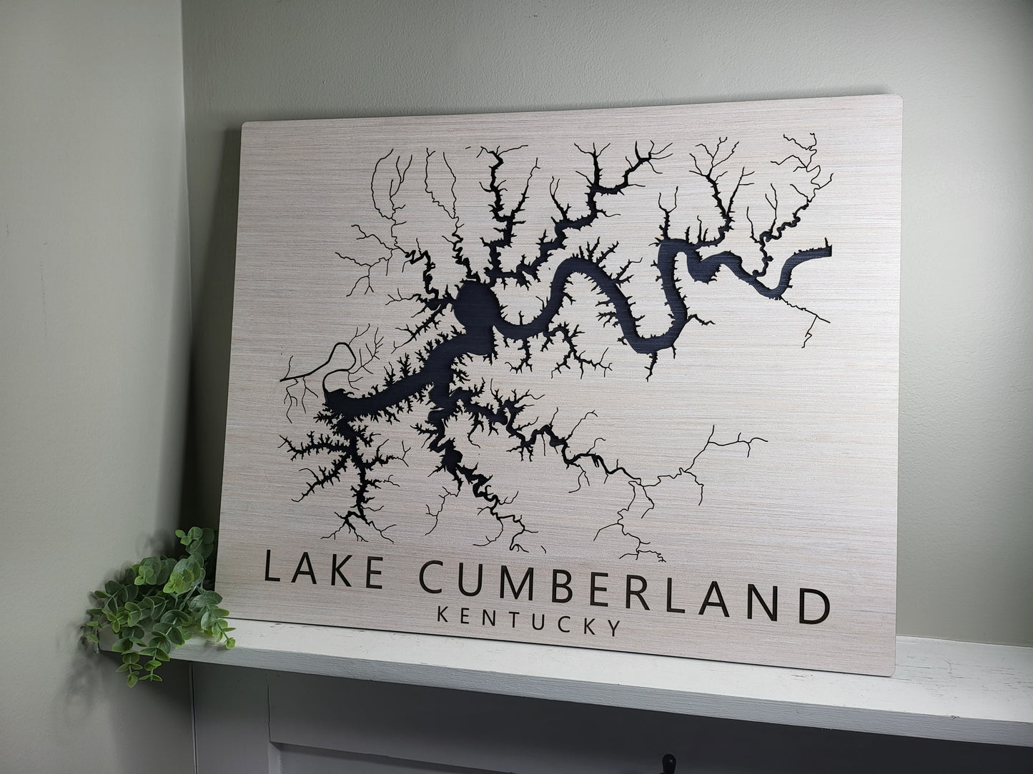 Any Lake - Custom Wood Lake Map - Wall Art- White & Blue