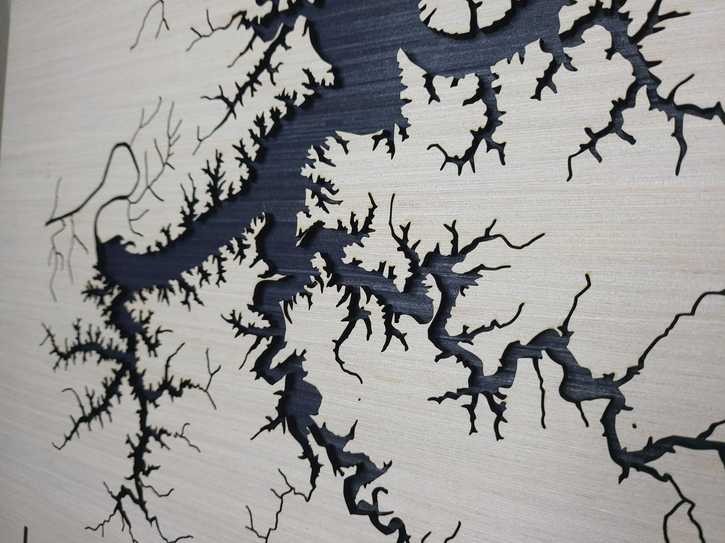 Any Lake - Custom Wood Lake Map - Wall Art- White & Blue