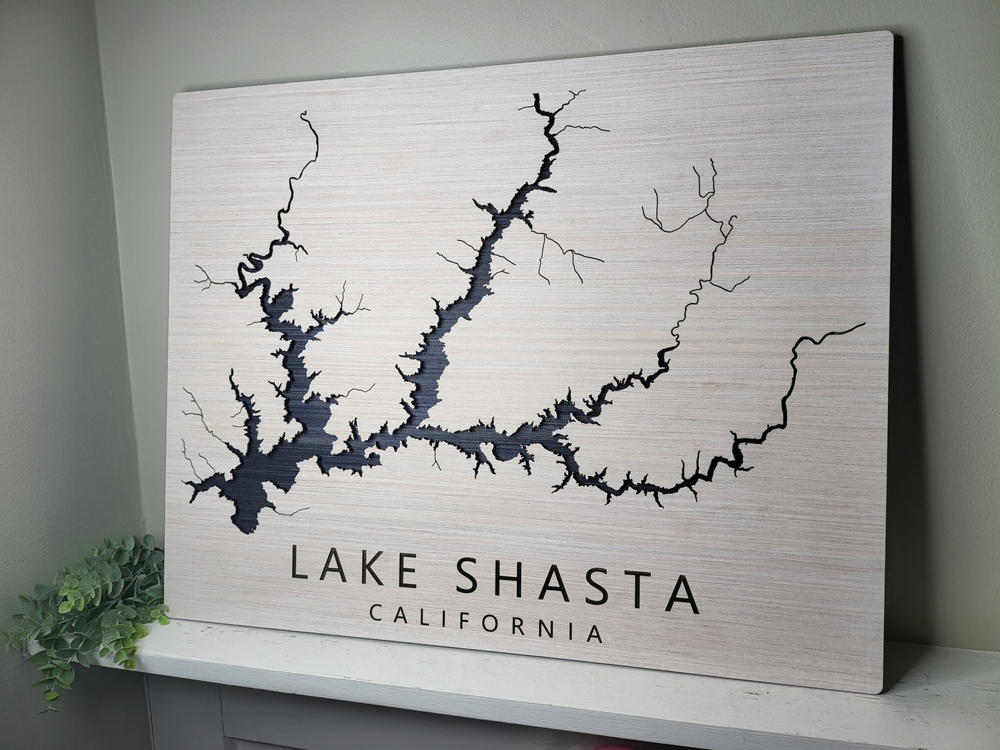 Any Lake - Custom Wood Lake Map - Wall Art- White & Blue