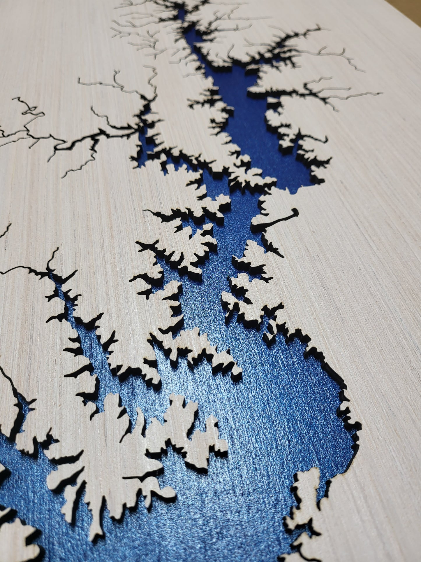 Any Lake - Custom Wood Lake Map - Wall Art- White & Blue