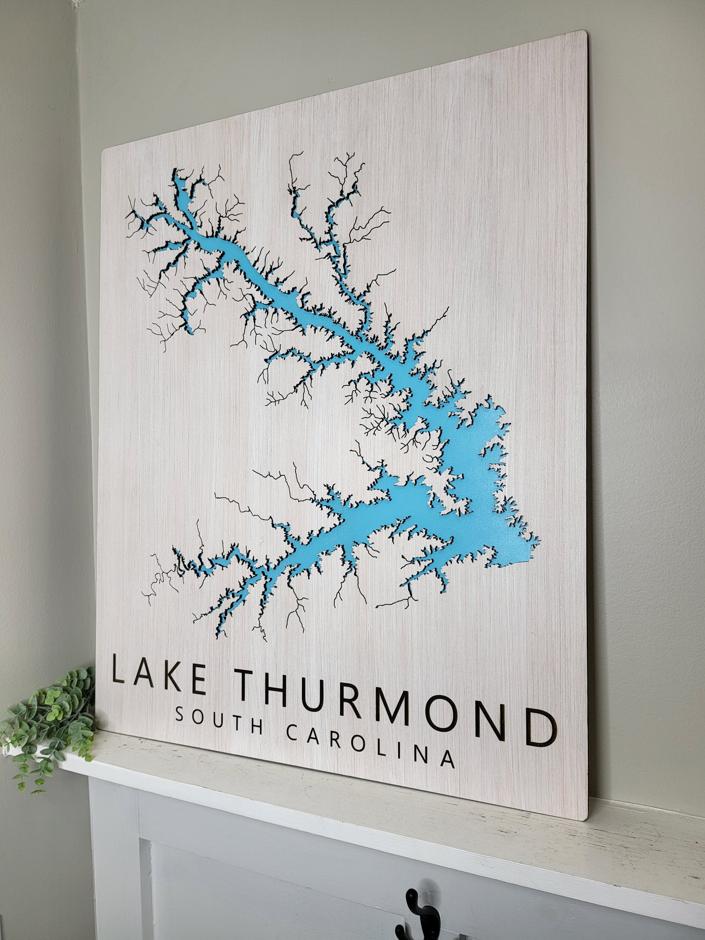 Any Lake - Custom Wood Lake Map - Wall Art- White & Blue