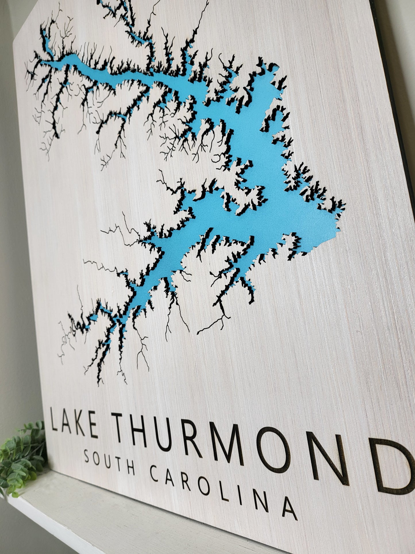 Any Lake - Custom Wood Lake Map - Wall Art- White & Blue
