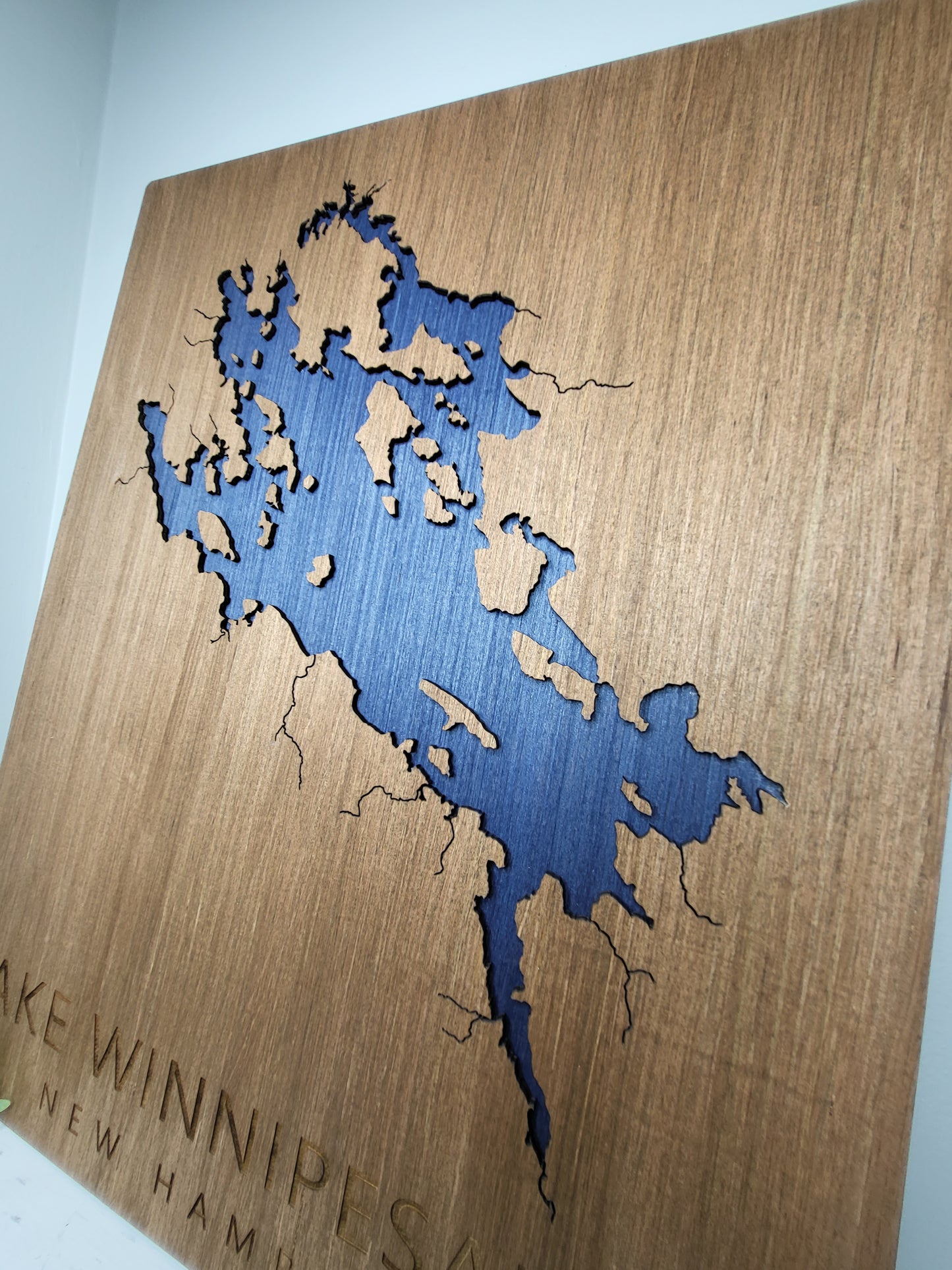 Any Lake - Custom Wood Lake Map - Wall Art- Dark Vintage & Blue