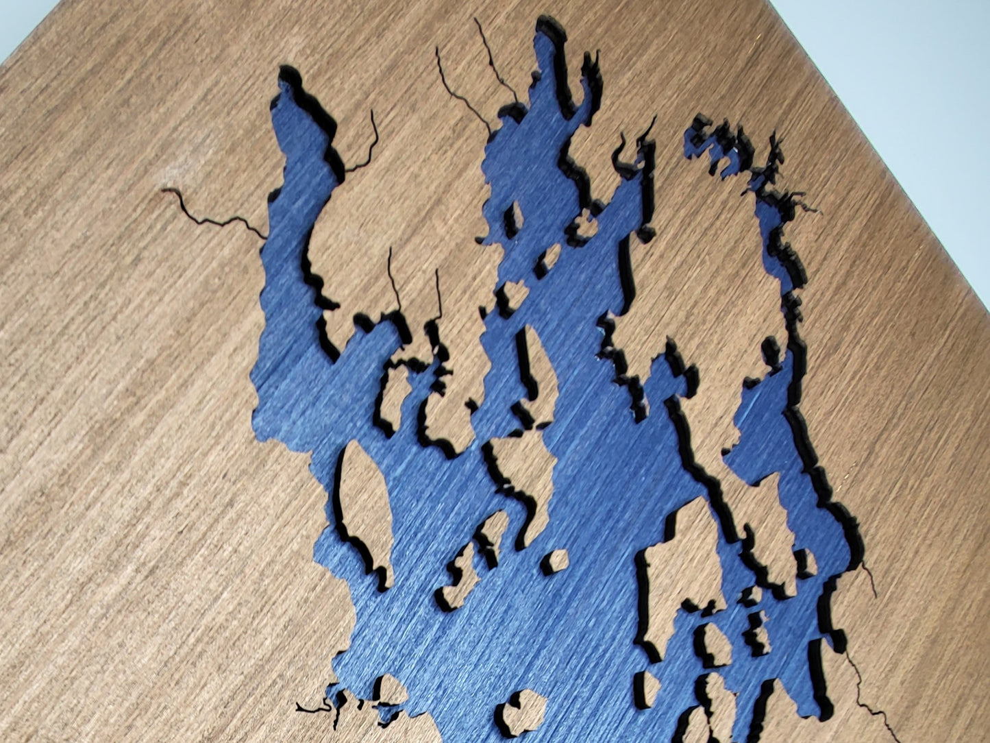 Any Lake - Custom Wood Lake Map - Wall Art- Dark Vintage & Blue