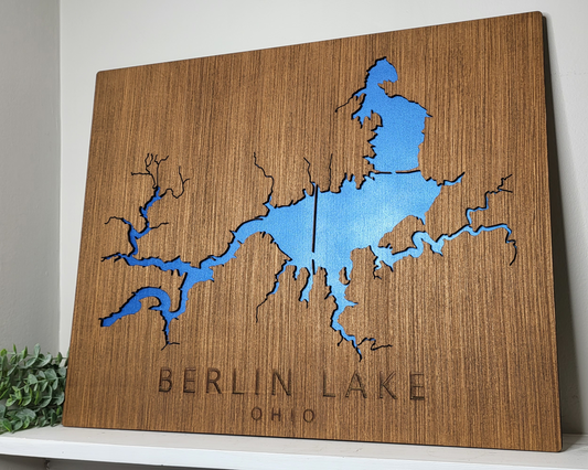Any Lake - Custom Wood Lake Map - Wall Art- Dark Vintage & Blue