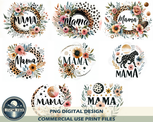 Mama Bundle of 8 - PNG Digital Download - Leopard - Floral - Sublimation